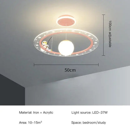 DecorBites led chandelier with pink and white LED lights featuring a cartoon fishing character on orbital ring design