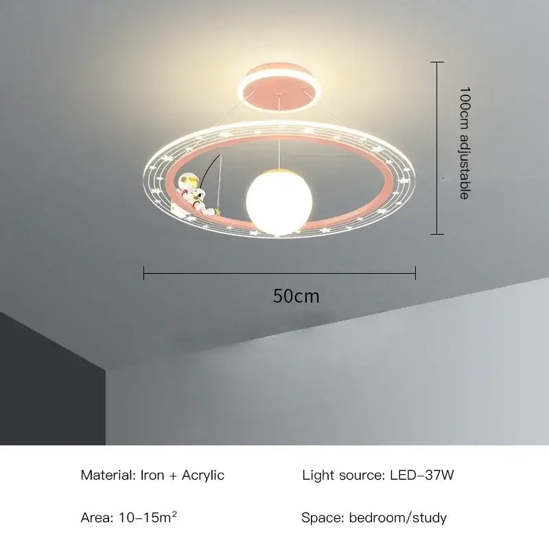 DecorBites led chandelier with pink and white LED lights featuring a cartoon fishing character on orbital ring design