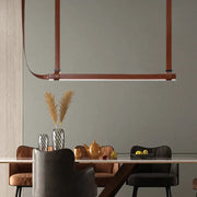 Modern minimalist decorbites led chandelier with warm leather straps and integrated led lighting for dining room or kitchen