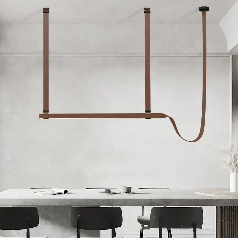 Brown leather strap pendant light with minimalist industrial design in decorbites led chandelier for dining room bar kitchen