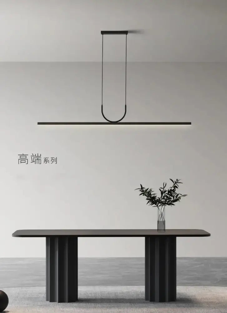 Minimalist black linear led chandelier with sleek modern design for kitchen islands in nordic minimalist style