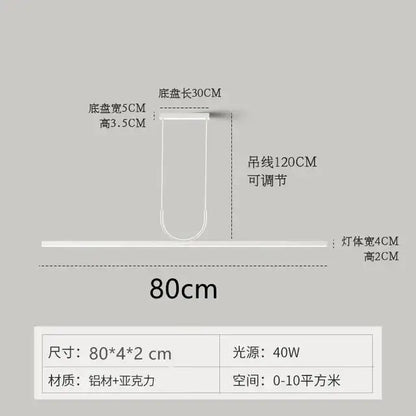 White nordic minimalist led chandelier with aluminum and acrylic design and adjustable 120cm chain for kitchen islands