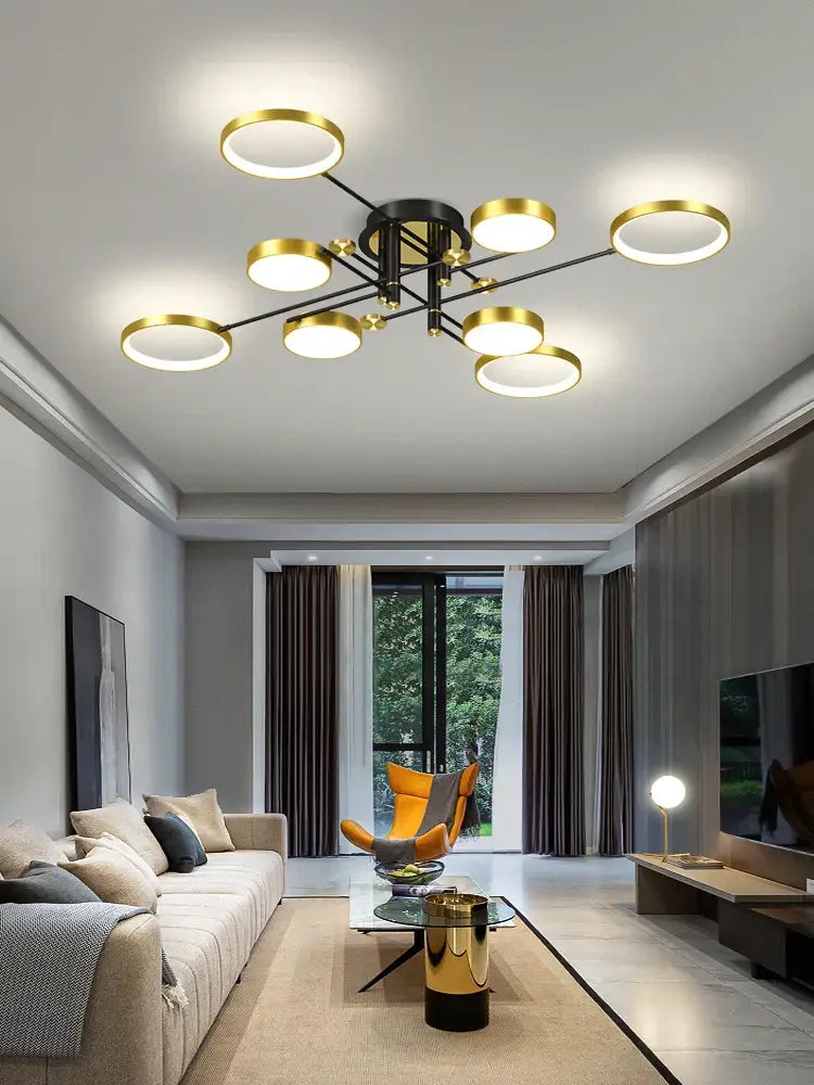 Modern gold and black circular rings led chandelier by decorbites led chandelier for adjustable living room lighting