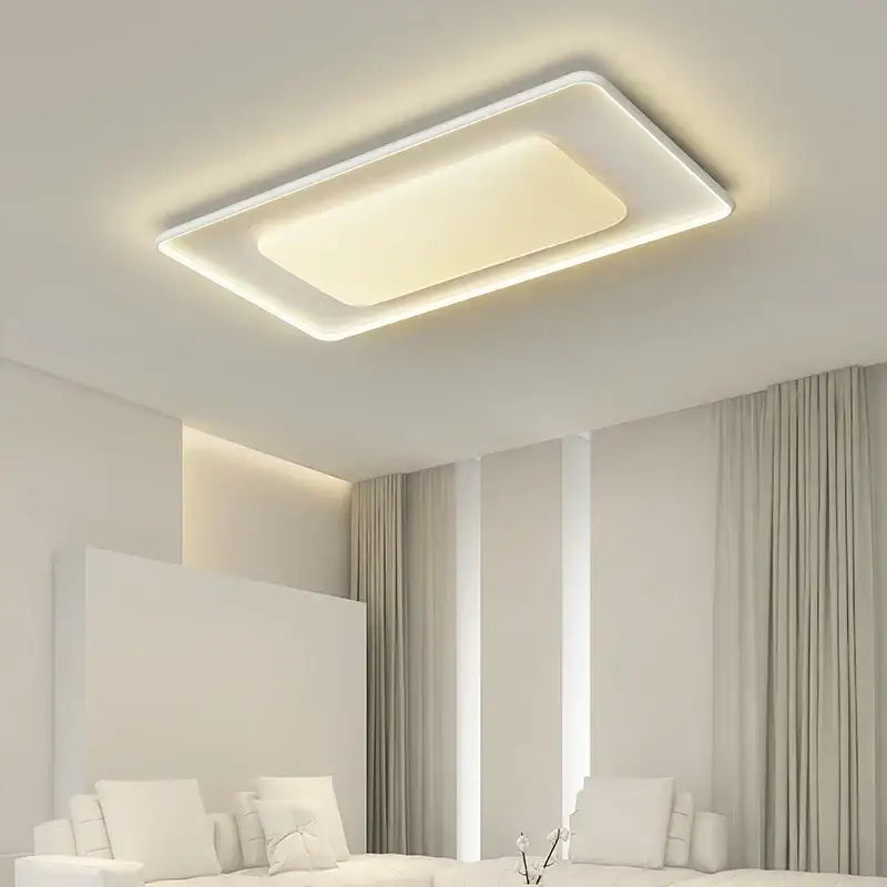 Modern white rectangular decorbites led chandelier with minimalist design and soft warm glow for kitchen island lighting