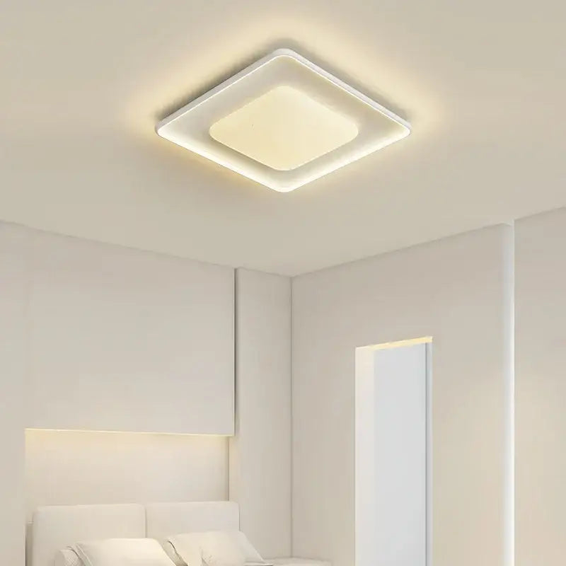 Modern white square decorbites led chandelier with minimalist design and soft ambient glow for kitchen island lighting