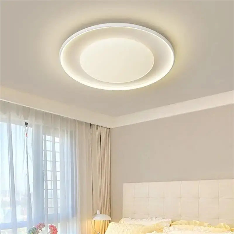 Modern white circular DecorBites LED chandelier with sleek minimalist design for kitchen island indoor lighting