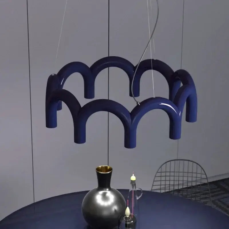 Deep blue glossy sculptural decorbites led chandelier with modern wave design for living room dining kitchen tables
