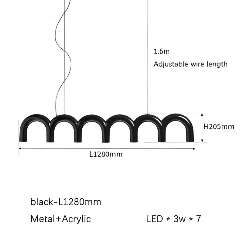 Black metal and acrylic decorbites led chandelier with seven led bulbs in curved arches for living room dining kitchen