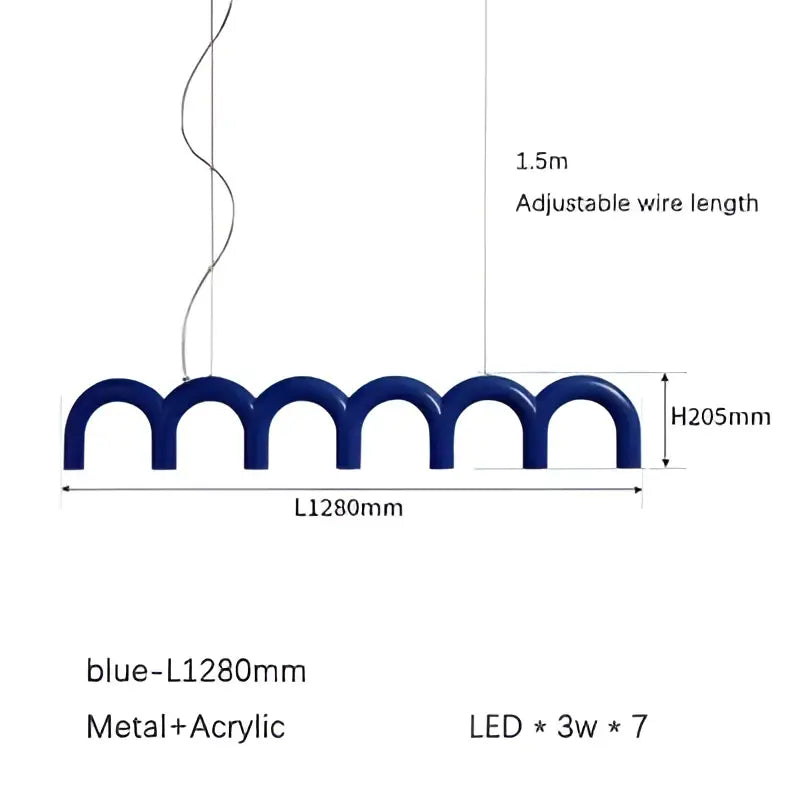 Blue metallic and acrylic decorbites led chandelier with seven 3-watt leds in wavy arched design for home lighting