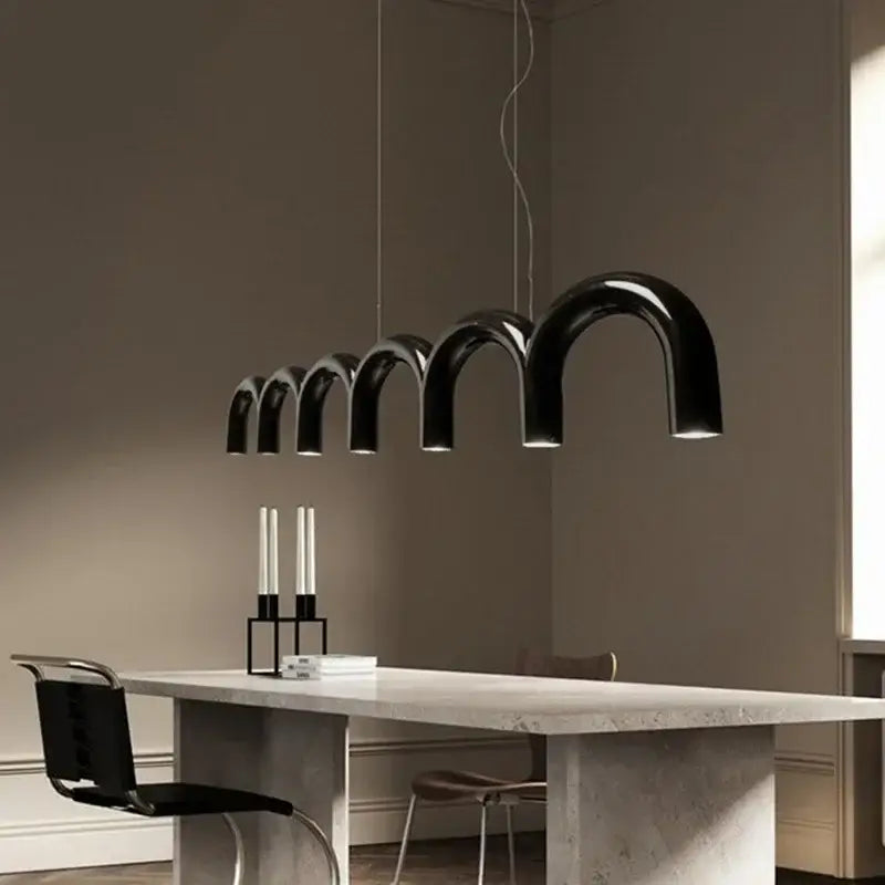 Black sleekly curved decorbites led chandelier with glossy finish for living room dining kitchen tables home decor lighting