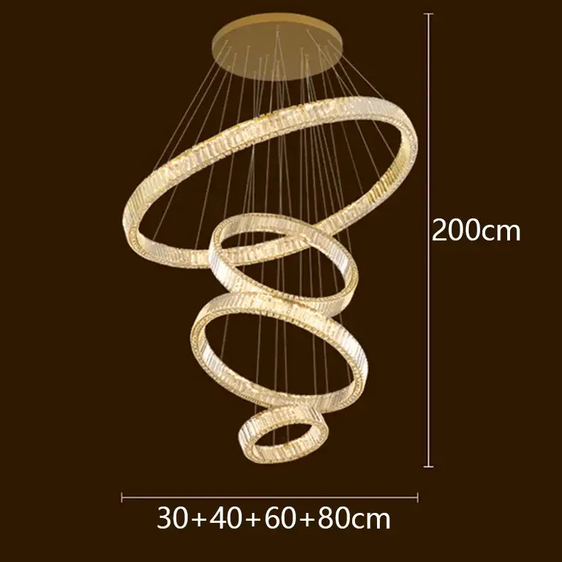Gold-toned decorbites led chandelier with crystal-embedded interlocking rings for modern bedroom and living room decor lighting