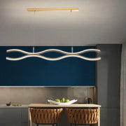 Modern gold-toned pendant light with sleek wavy design and integrated lighting decorbites led chandelier for dining