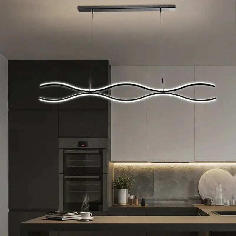 Modern black and white pendant light with sleek wavy design from DecorBites led chandelier for dining and bar tables