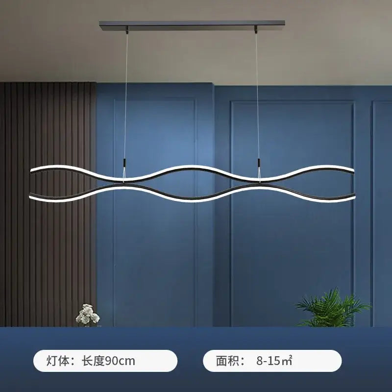 Modern black and white LED pendant light with sleek wavy design from DecorBites LED chandelier for dining and bar tables