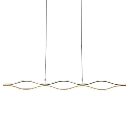 Modern gold-toned DecorBites LED chandelier pendant light with sleek wavy design and thin metallic cords for dining