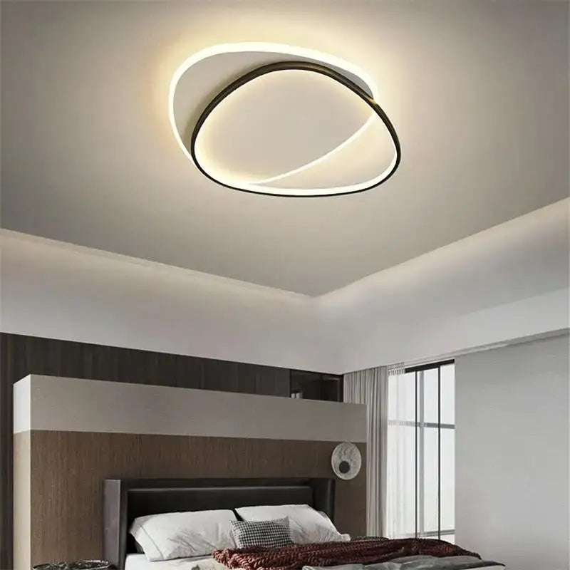 Modern decorbites led chandelier with black frame and glowing white led ring for bedroom living room study lighting