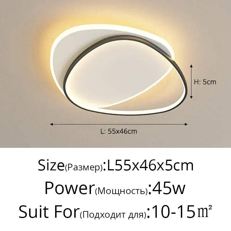 Modern minimalist decorbites led chandelier with white and black oval design and warm led ring for indoor lighting