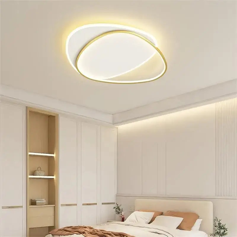 Modern circular decorbites led chandelier with warm glow white panel and gold outer ring for indoor lighting