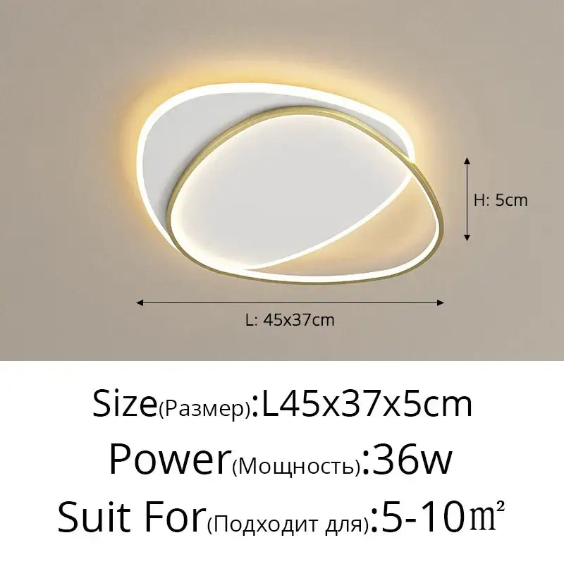 Modern minimalist decorbites led chandelier with two overlapping oval rings in white and gold for indoor lighting