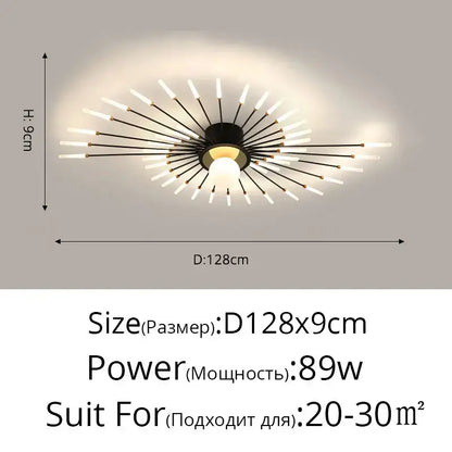 Black and gold starburst decorbites led chandelier with frosted glass rods for modern kids room lighting fixture