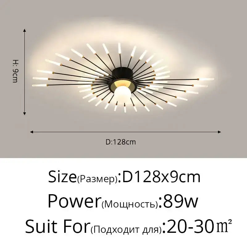 Black and gold starburst decorbites led chandelier with frosted glass rods for modern kids room lighting fixture
