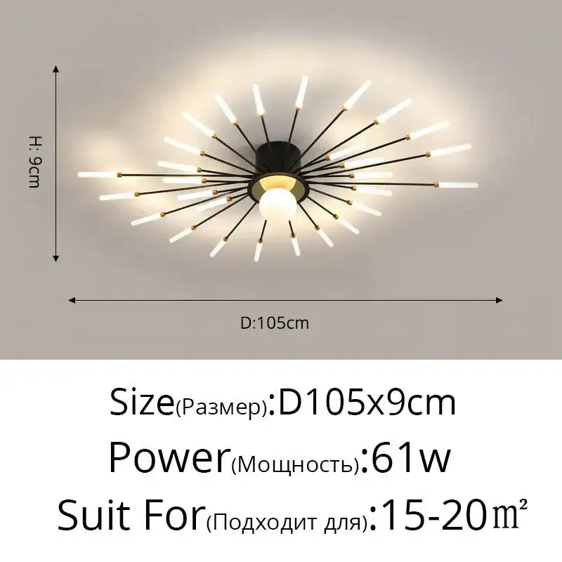 Black and gold starburst decorbites led chandelier with frosted glass rods for modern kids room and hall lighting decor