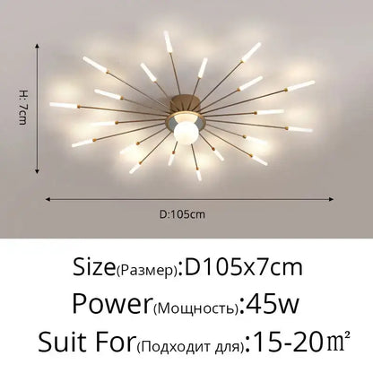 Modern brass-finished decorbites led chandelier with multiple white led rods for kids room and bedroom lighting fixture