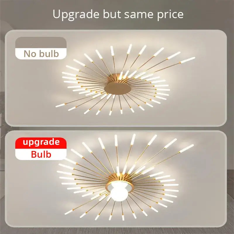 Gold-toned starburst decorbites led chandelier with slender rods and frosted glass bulbs for kids room lighting fixture