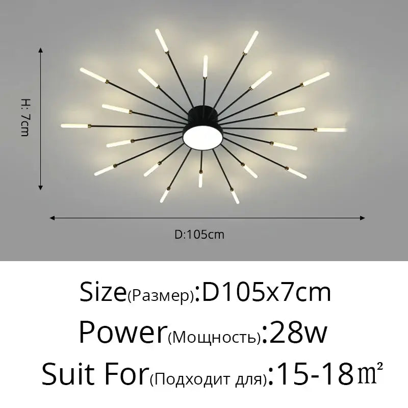Black and white modern decorbites led chandelier with slender arms and circular base for kids room and hall lighting decor