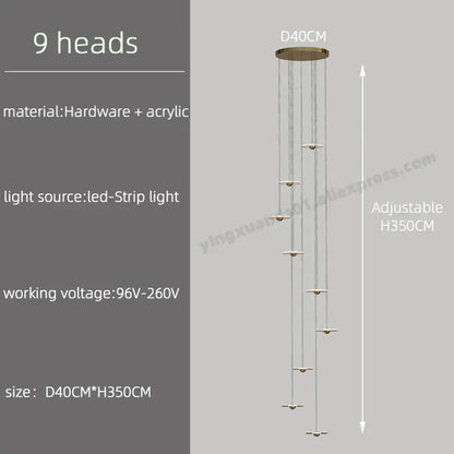 Modern minimalist decorbites led chandelier with nine brass-toned heads acrylic accents and adjustable led strip lighting