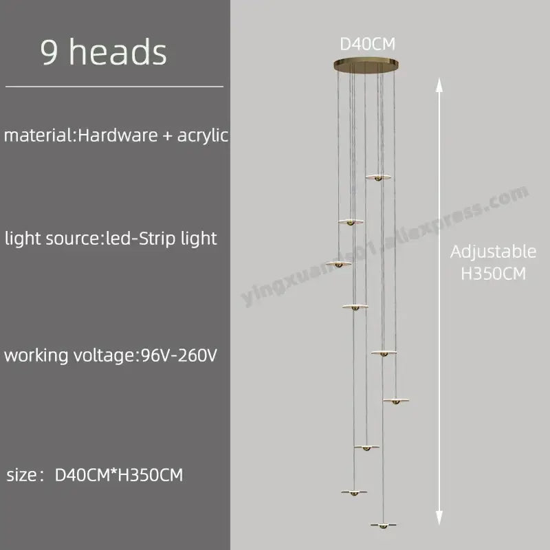 Modern minimalist decorbites led chandelier with nine brass-toned heads acrylic accents and adjustable led strip lighting