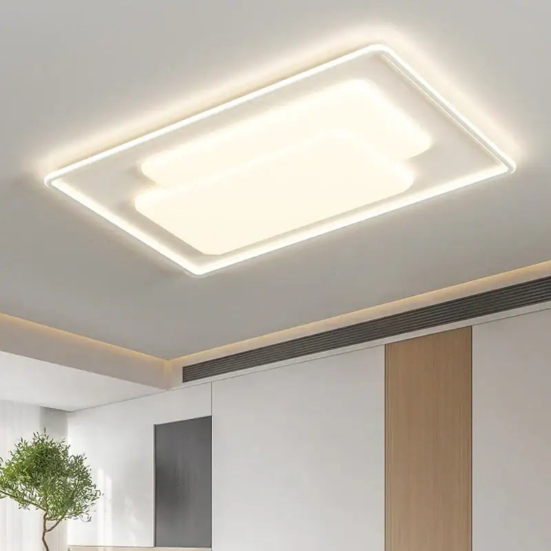 Modern rectangular decorbites led chandelier light with sleek white frame and soft diffused glow for indoor use
