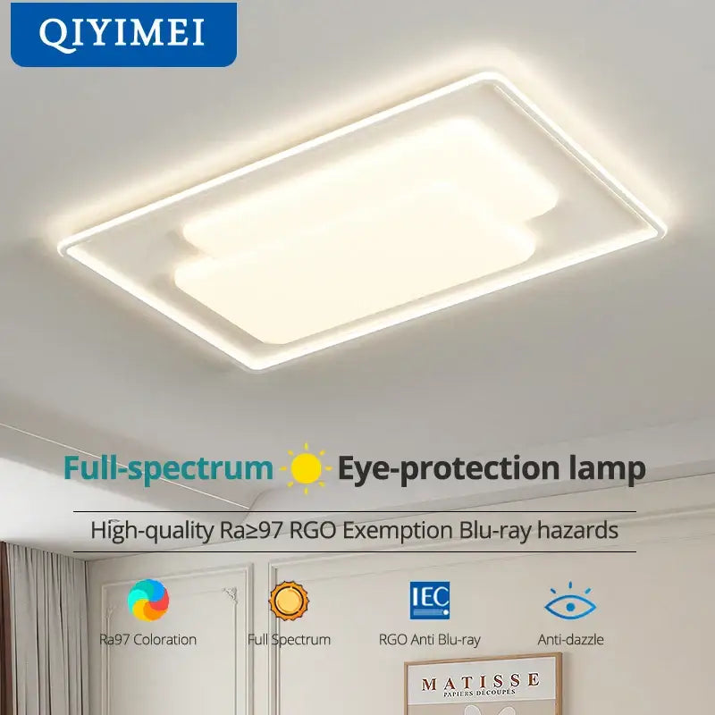 A sleek rectangular white decorbites led chandelier light with modern design and soft glow for indoor ceiling lighting