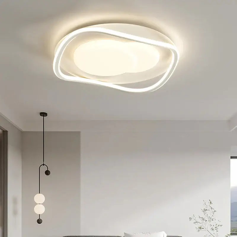 Modern white decorbites led chandelier with sleek curved ring design for bedroom living room kitchen indoor ceiling lighting