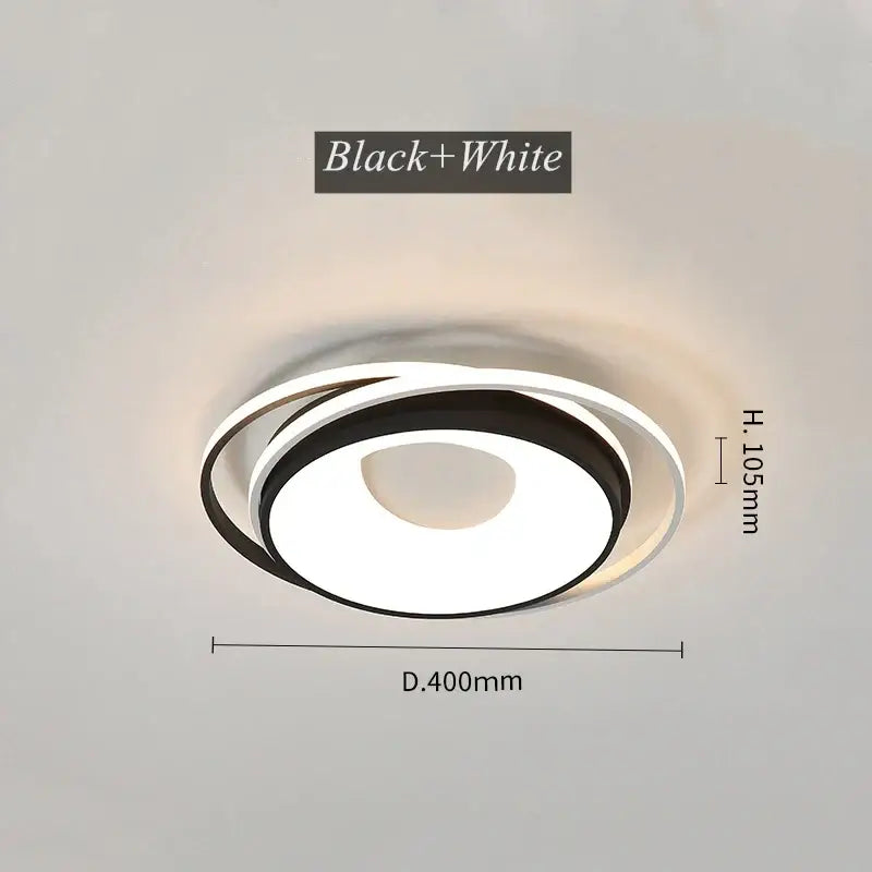 Modern black and white circular decorbites led chandelier light with sleek overlapping acrylic rings for living and dining rooms