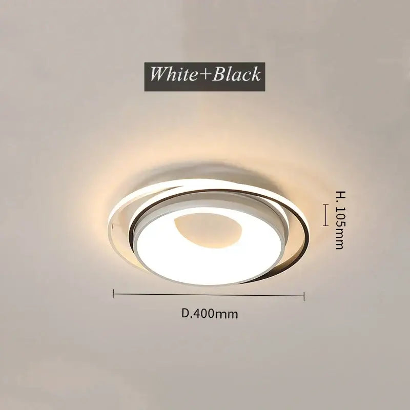 Modern white and black circular DecorBites LED chandelier with double-ring acrylic design for living and dining rooms