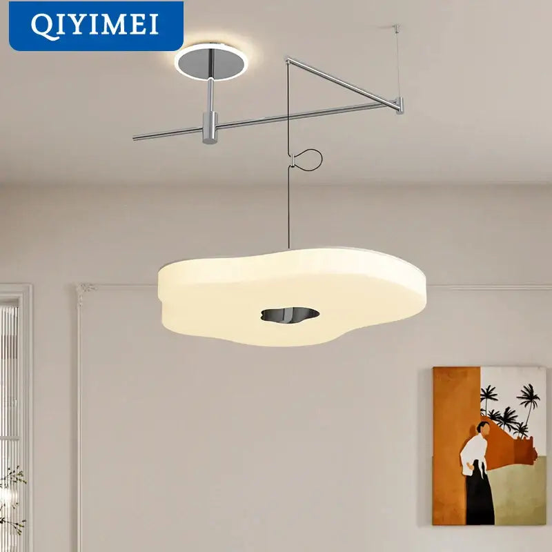 Modern minimalist DecorBites LED chandelier with cloud-shaped off-white diffuser and polished chrome arms for luxury indoor lighting
