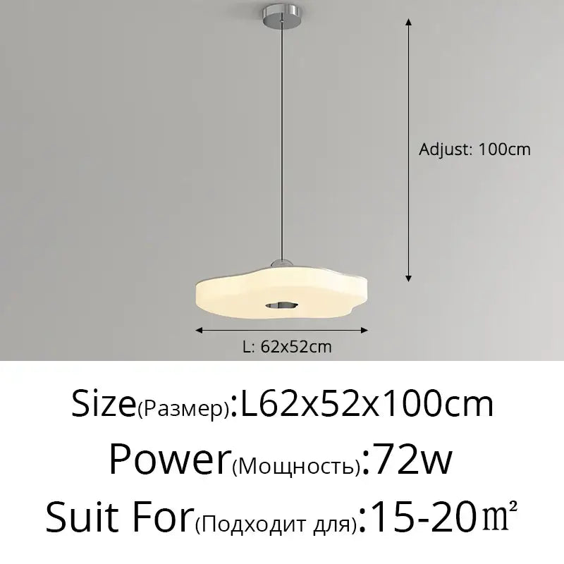Modern minimalist decorbites led chandelier with a white cloud-like diffuser and chrome ceiling mount for indoor use