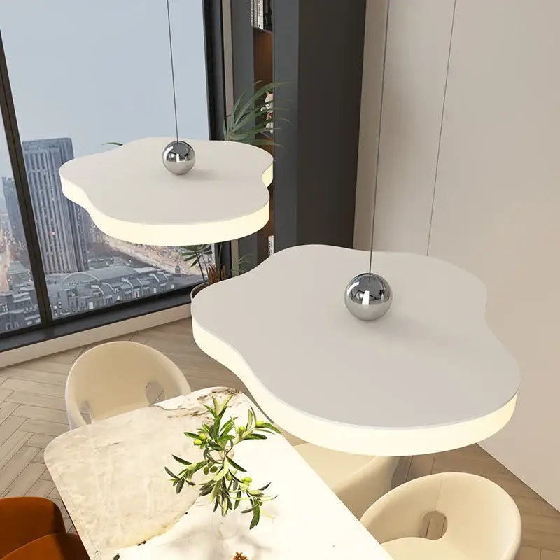 Modern white cloud-shaped decorbites led chandelier with sleek chrome spherical fixtures for luxury indoor lighting