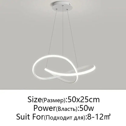 Modern white aluminum acrylic decorbites led chandelier light with sleek intertwined circular design for dining room