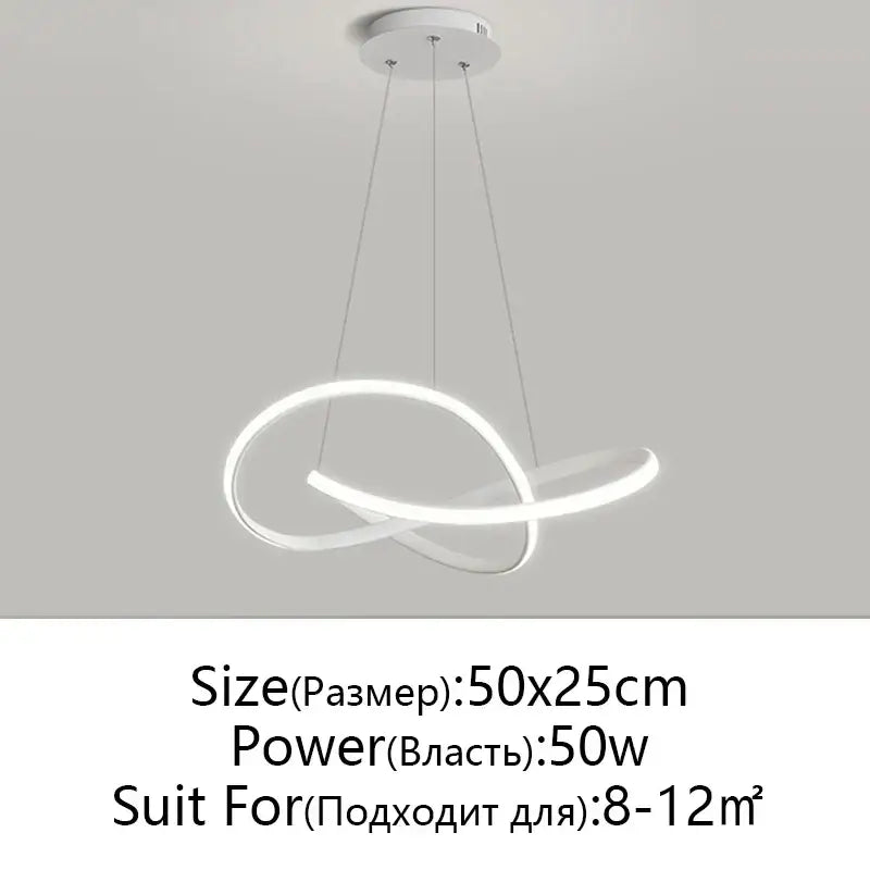 Modern white aluminum acrylic decorbites led chandelier light with sleek intertwined circular design for dining room