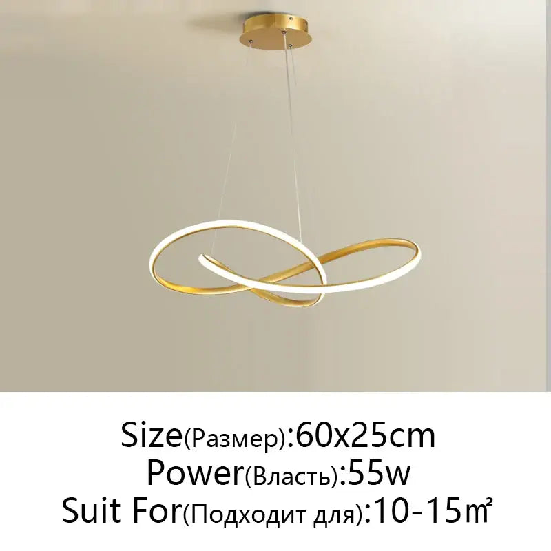 Modern gold and white aluminum acrylic infinity loop pendant decorbites led chandelier light for dining room and restaurant
