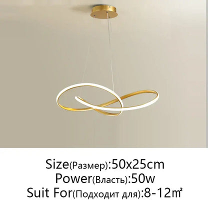 Modern gold and white aluminum acrylic pendant in an infinity loop design decorbites led chandelier light for dining room