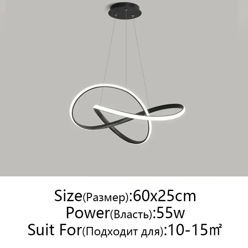 Modern black and white aluminum acrylic decorbites led chandelier featuring infinity loop design for dining rooms and restaurants