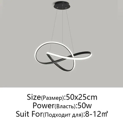 Modern black and white aluminum acrylic infinity loop chandelier light by DecorBites led chandelier for dining room use