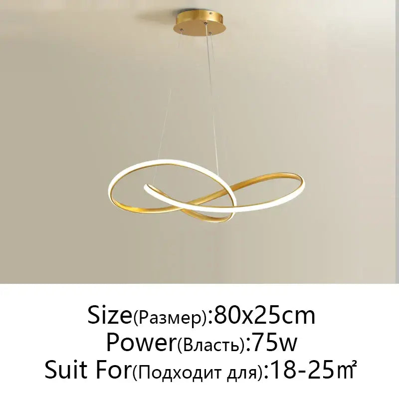 Gold and white infinity loop decorbites led chandelier light in aluminum and acrylic for modern dining room settings