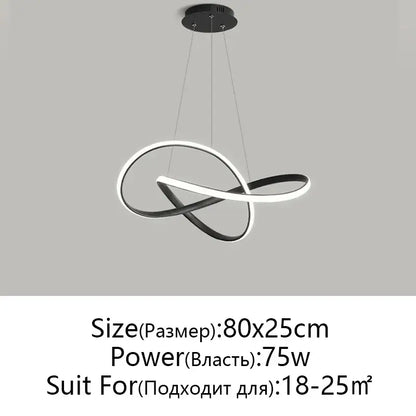 Modern black and white aluminum acrylic DecorBites LED chandelier light with infinity loop design for dining room and restaurant