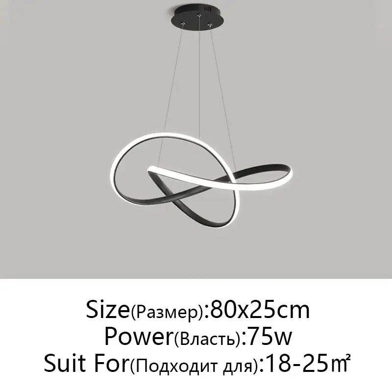 Modern black and white aluminum acrylic DecorBites LED chandelier light with infinity loop design for dining room and restaurant
