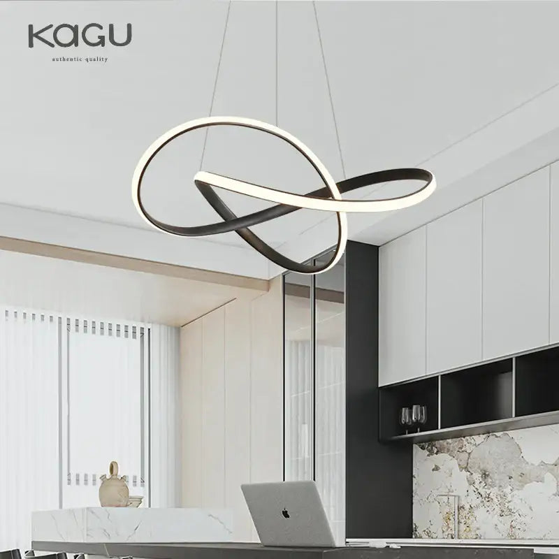 Modern infinity-loop chandelier light by DecorBites led chandelier featuring sleek black and white aluminum acrylic rings for dining rooms