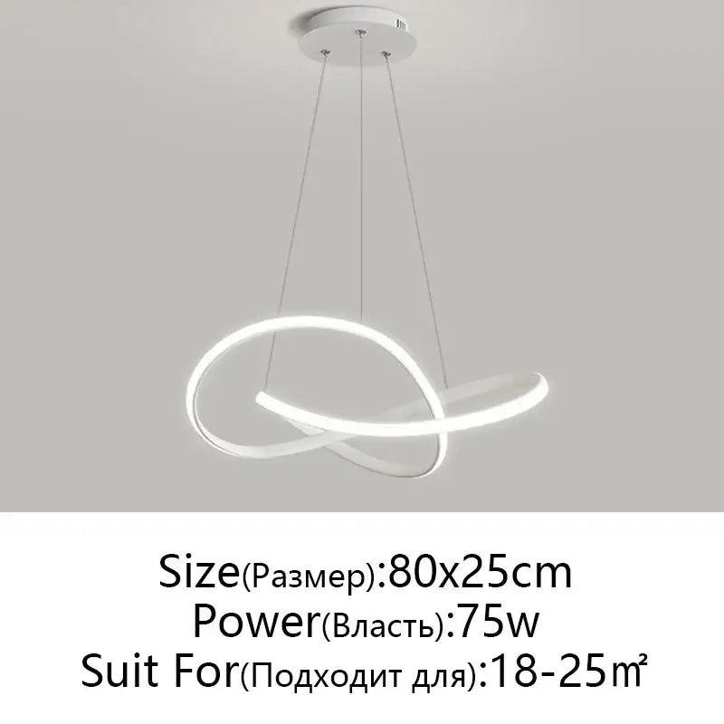 Modern white aluminum acrylic decorbites led chandelier light with sleek intertwined circular design for dining room